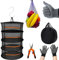 Fycooler Trockennetz Kräuter Schwarz, faltbar 4-lagiges Kräutertrockner Hängend mit mit Gartenhandschuhe, Baumschere, Haken, Kräutertrockner Hängend, Mesh Trockennetz für Pflanze, Fleisch, Blumen