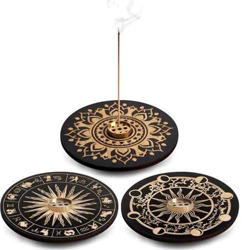 Suuwwn Räucherstäbchen Halter,3 Pcs Räucherstäbchen Halter Holz,Incense Holder,Incense Burner,Räucherstäbchen Halterung mit Asche-Auffangschale, ideal für Heimdekoration, Meditation (Schwarz)
