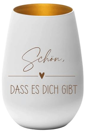 KT-Schmuckdesign Windlicht - Schön, DASS es Dich gibt - Teelichthalter, Geschenkidee, Geburtstag, Weihnachten, Familie, Partner, weiß Gold