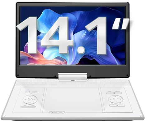 YOTON Lecteur DVD portable de 17,6 avec écran pivotant HD de 15,5 pour voiture et enfants, 4 à 6 heures d'autonomie avec batterie intégrée, double haut-parleurs stéréo, prise en charge