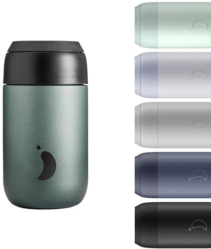 Chilly's Serie 2 Taza de Cafe Termica - Taza de Doble Pared con Tapa - Acero Inoxidable sin BPA - Ombre - Moss, 340ml