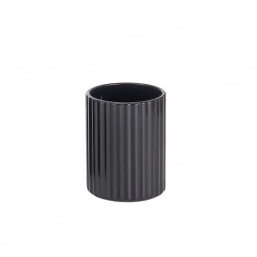 Zahnputzbecher Tokio Becher für Zahnbürste und Zahnpasta Schwarz Matt Geriffelt Glas Zahnbürstenhalter Badezimmer Accessoire Zahnputzhalter 7,8 x 10 cm