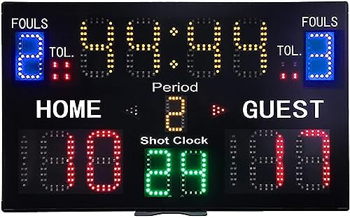 IUBGFTO Basketball Electronic Digital Scoreboard, 15 Digit LED Digital Scoreboard with Remote Control, Two Power Methods, Race Timer for Basketball Football Etc.