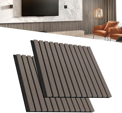 LZQ Akustikpaneele Echtholz Furnier 2er Set Wandverkleidung 60 x 60 cm Wandpaneele Lamellenwand Schalldämmung Holzpaneele Wand Akustikplatten Wanddekoration für Wohnzimmer Flur Büro (Braun)