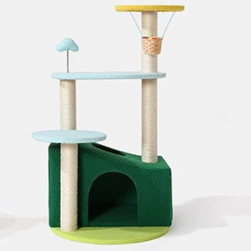 EKDJSN Arbre à Chat, Conception De Montgolfière avec Un Trou sur Le Dessus, avec Un Petit Panier en Bambou, des Jouets en Nuage et Deux Larges Plates-Formes(36.2in/92)