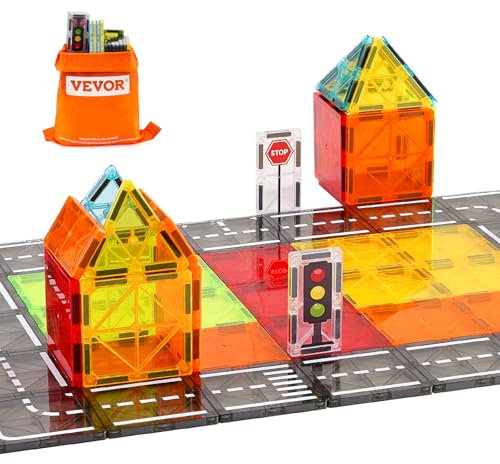 VEVOR Magnetische Bausteine, 56-teilig, magnetische Straßenbausteine, Magnetspielzeug mit Aufbewahrungstasche, STEM-Sensory-Pädagogisches Stadtkonstruktions-Stapelspielzeug, für Kinder ab 3 Jahren
