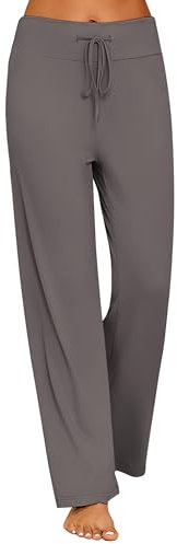 Ekouaer Damen Schlafanzughose Lang Schlafhosen Damen Schlafhose Yoga Hose Damen Lang nge Stretch Loungehose mit Kordelzug Grau M