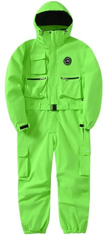Gefomuofe Traje de esquí para hombre, resistente al agua, a prueba de viento, con capucha, traje de esquí, traje de snowboard, traje de esquí de una pieza, mono de esquí aislado, verde, XXL