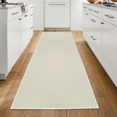 WTHYGB Teppich Läufer Flur, Küchenläufer 60x200cm rutschfest Waschbar | Bettvorleger für Waschküche, Vorzimmer, Schlafzimmer Küche und Wohnzimmer, Carpet einfarbig Beige
