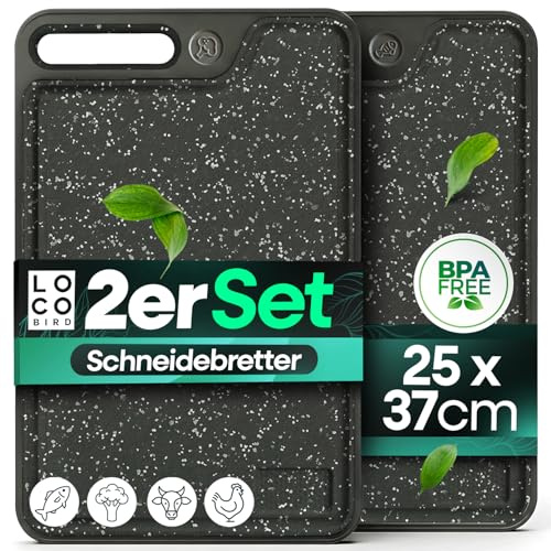 Loco Bird Schneidebrett Kunststoff spülmaschinenfest - 37x25cm - Schneidebretter 2er Set - messerschonender Küchenbrett, schneidbrett groß, cutting board set, chopping board