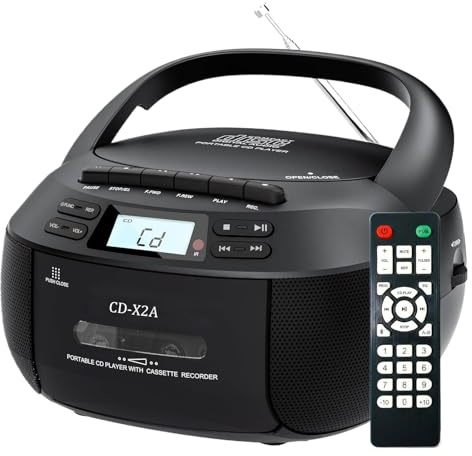 QUXVUIS Tragbarer CD Player mit USB Flash Laufwerk, Hi Fi Sound und eingebautem Lautsprecher für Zuhause, einfach zu steuern, ABS, langlebig, Schwarz