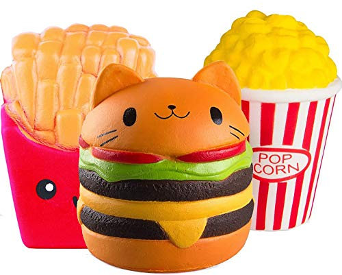ZhengYue 3 Stück Kawaii Squishy Spielzeug - Popcorn Fries Hamburger Squeeze Stress Squishies Langsam Dekompression Creme Duftenden Geschenk für Kinder Erwachsene Mädchen Jungen