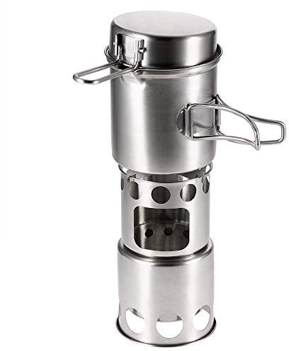 Lixada Portátil de Cocina Al Aire Libre Olla de Camping de Acero Inoxidable Mochilero Olla Taza con Asas Plegables (Set de ollas y Estufas)