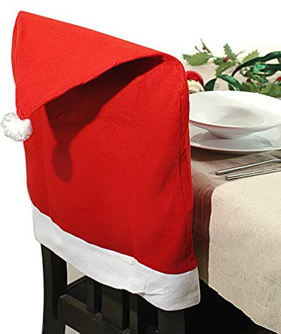 Aktiv 4 x Stuhlhusse Mütze Filz, rot-weiß, Weihnachten