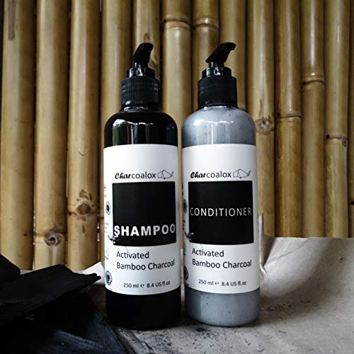 Activated Bamboo Charcoal Shampoo and Conditioner Set with Ylang-Ylang and Peppermint