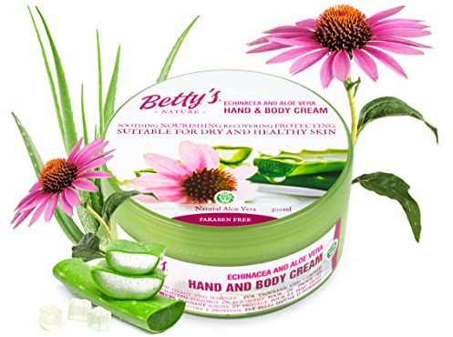 Betty's Nature Hand - und Körpercreme mit Echinacea und Aloe Vera Gel - 300ml - Vegane Körperlotion - Schützt und pflegt die Haut - Beruhigende und nährende Aloe Vera Creme - Für alle Hauttypen