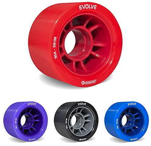 Bont Skates – Evolve Roller Derby Skate Wheel – Indoor Roller Skate Wheels – Rollerskate Wheels – 88A 92A 95A 98A – Rot Schwarz Blau Lila (Rot 95A – Set mit 4 Rollen)