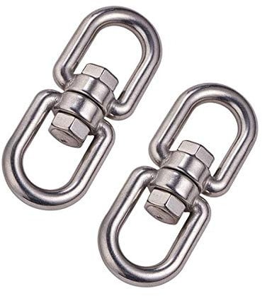 POFET 2 Stück M10 304 Edelstahl Doppelendige Drehhaken Öse zu Auge Drehgelenk Ring Verbinder für Hängesessel Drehgrill Hängeschaukel Hundeleine