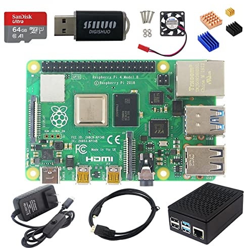 DIGISHUO Raspberry Pi 4B Model B 4GB RAM DIY Kit | with Case | Pi Cooling Fan | San Disk 64G SD Card Micro-SD | Micro HDMI Cable | Sufficient 5V 3A Power Supply (4G Module 8 in 1 Kit)