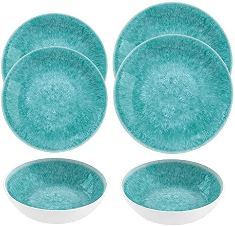 Bali Brights Aqua/Turquoise - Melamine/Plastic/BBQ/Outdoor Dinnerware Set (6)