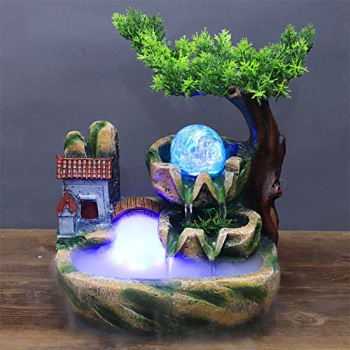 Zimmerbrunnen Wasserfall Klein Tischbrunnen LED Zierbrunnen Indoor Steingarten Dekoration Wasserfall für Büro Wohnzimmer