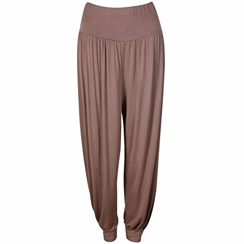 Crazy Girls Womens Hareem Trouser Ladies Plain Baggy Harem Ali Baba Casual Pants, Mocha - Plain, 3XL (UK 24-26)