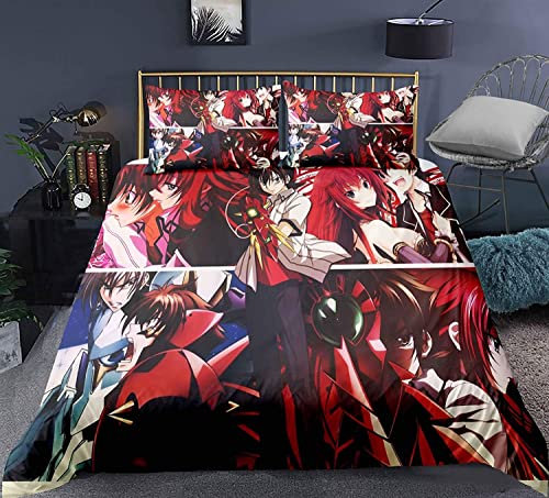 High School DxD Anime Bettwäsche-Sets Cartoon 3D-gedrucktes Polyestergewebe 1 Bettbezug + 2 Kissenbezüge (keine Bettdecke) Stil - Zeichensammlung