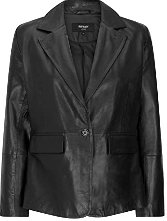 Veste Blazer en Cuir véritable pour Femme Coupe Courte 1 Bouton en Marron ou Noir Style Classique rétro - Noir XL