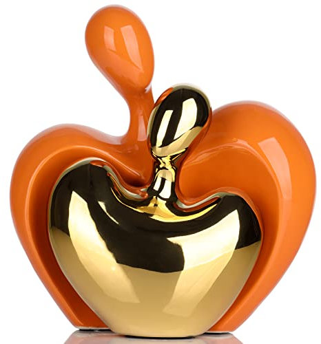 XMGZQ Orange und Gold Umarmendes Paar Keramik-Skulptur, Deko Wohnzimmer, Hochzeitspaar Figuren, Couple Statue, Leidenschaftliche Liebesstatue, Geschenk für Hochzeit, Jubiläum, Valentinstag