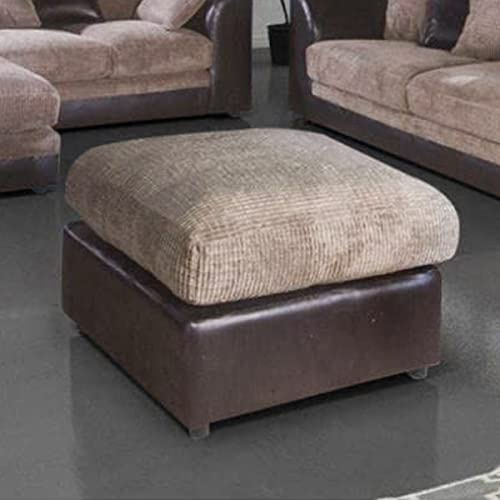 New Moderm Brown and Coffee Footstool/Pouffe Fabric and Leather Trim (Footstool)