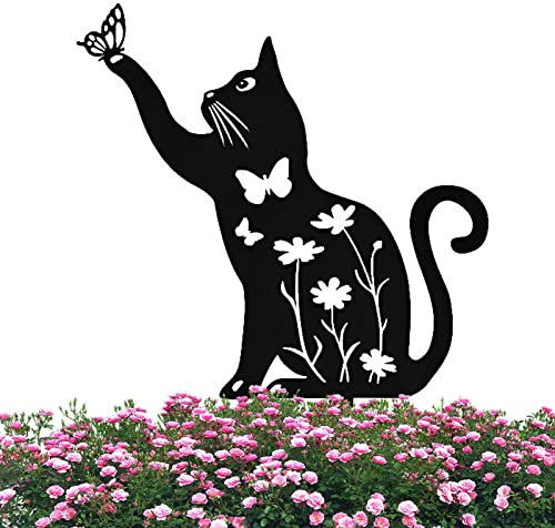 Chat Décoratif, Statues D'extérieur Jardin Chat en Métal, Piquet Creux Chat Noir, pour La Décoration Jardin Et Les Ornements Pelouse pour Les Amoureux des Ch