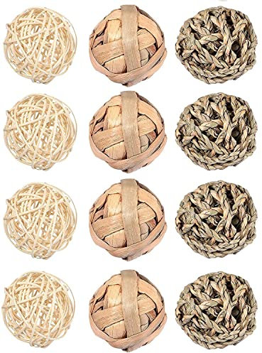 12 Pcs Rabbit Chew Toys, Small Animal Activity Play Chew Grass Balls & Rolling Chew Toys for Bunny Rabbits Hamster Guinea Pigs Chinchilla Squirrels Rats Mice