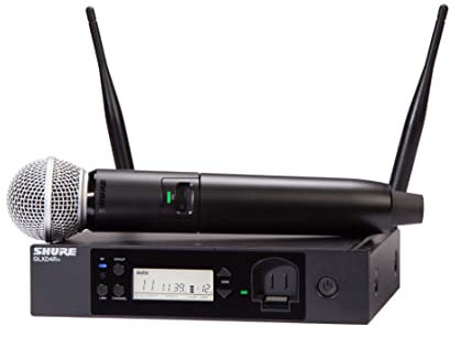 Shure GLXD24R+/SM58 Dual Band Pro Digital Wireless Mikrofonsystem - 12-Stunden Akkulaufzeit, 30m Reichweite | SM58 Handheld Vocal Mikrofon, Single Channel Rack Mount Empfänger.
