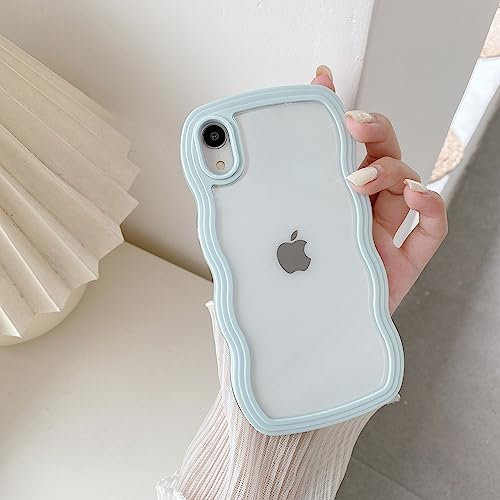 QLTYPRI Kompatibel mit iPhone XS Max Hülle, iPhone XS Max Transparent Handyhülle Aesthetic Curly Case Frauen Mädchen Girls Süßes Wellen Design Silikon TPU Bumper Schutzhülle - Hellblau