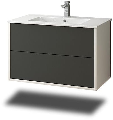 Stil.Zeit Evelia Badmöbel inkl. Waschbecken | Waschtisch mit Unterschrank 80.5 cm | Weiß/Anthrazit | Push-to-Open/hängend