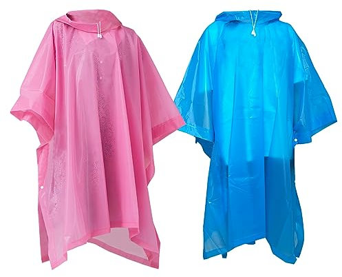 Fayemint 2 Stück Regenponcho, Regenschutz Regen Poncho, Multifunktionaler Regencape, Wiederverwendbar, für Radfahren, Angeln, Wandern, Camping (Rosa, Blau)