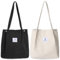 Bikasun Groß Umhängetasche Damen Cord Schultertasche Strandtasche Cord Tasche Crossbody Tasche Shopper Tote Bag Einkaufstasche Handtasche Shopper für Arbeit Einkaufen Schule Schwarz und Beige
