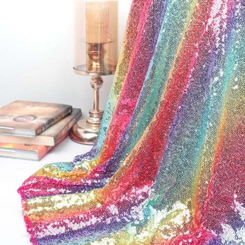 ShinyBeauty 2 Meter Paillettenstoff, Regenbogenstoff, 3 mm Stoff, Memaid, mehrfarbig, für Party, Hochzeit, DIY