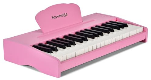 Kids Piano Keyboard, Wood 37 Keys Digital Piano for Kids Age 3+, Musical Instrument Educational Toy, Portable Pink Piano Keyboard for Beginner, Christmas Birthday Gift