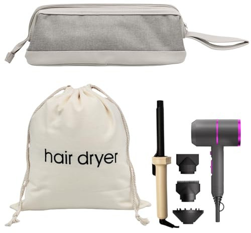 ZOCONE 2 PCS Hair Dryer Bags, Grey Hair Dryer Storage Bag + Beige Hair Dryer Drawstring Bags, Portable Hair Dryer Organizer Bag for Travel, Compatible with Dyson Airwrap/Shark Flexstyle Hair Dryer