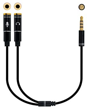 Blendend Cavo adattatore audio da 3,5 mm a 4 poli maschio a due jack femmina da 3,5 mm a 3 poli, colore nero. Ideale per dividere segnali audio da un dispositivo a due cuffie.