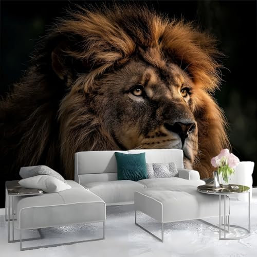 Papier Peint Panoramique 3D Animal Lion D'Afrique intissé Murale Sombre pour Salon Chambre d'enfants restaurant Décoration Murale Poster, 200x140cm
