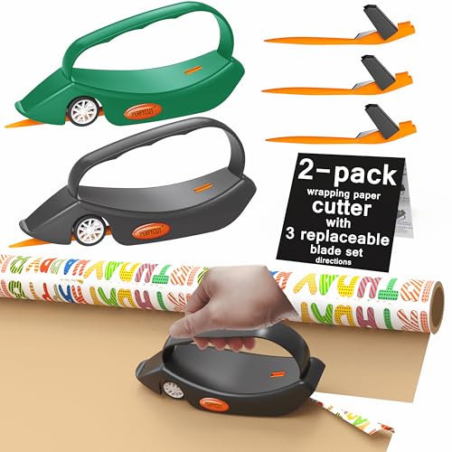 perfycut Wrapping Paper Cutter 2 pack with 3 Replaceable Blade Sets for Gift Wrapping Paper Roll Cutter and Christmas Wrapping Paper Birthday wrapping Paper Cutter Easy Slidding Cutting.