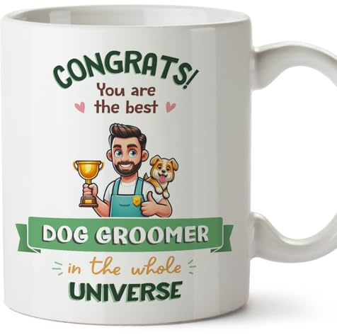 MUGFFINS Dog Groomer Man Mug - in English - Best in Universe Trophy - Funny Gift for Colleagues - Ceramic 11oz Mug