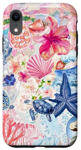 European Summer Preppy Collage Hibiscus And Turtle Case for iPhone XR