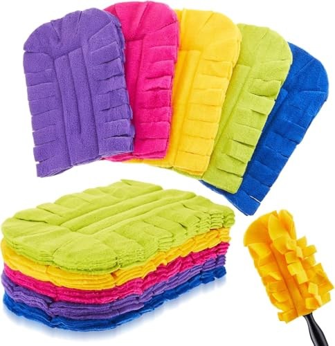 10PCS Washable Reusable Duster Refills Multi-Color Fleece Pads and 1 Handle | Heavy Duty Duster Refills for Cleaning Ceiling Fans Windows Floors Kitchen Home Office, Electronics, Furniture(5 Colors)