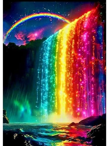 GHHKUD Diamond Painting für Erwachsene, Regenbogen Wasserfall 5D Diamant Painting Bilder für Erwachsene Anfänger, DIY Diamond Art Painting Set, Full Drill Diamant Malerei für Dekoration 30x40 CM