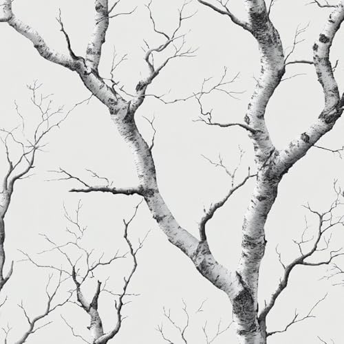 Birke 3D Klebefolie Möbel 0.4x3 M Grau Wald Baum Ast Selbstklebende Tapete Matt Abziehen und Aufkleben Wallpaper Entfernbare Wandverkleidung Dekoratives für Küche Arbeitsplatte Schränke Tische