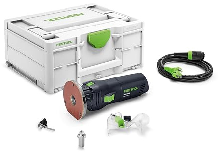 Festool Kantenfräse OFK 500 Q-Plus R3 - Einhandfräse für Umleimer & Kanten | Präzise 1/10 mm Tiefeneinstellung, Hartgewebe-Laufsohle, Spindelstopp & 450W Leistung - Ideal zum Abrunden und Fasen