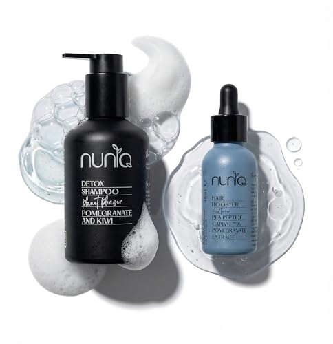 NUNIQ Pack Planet Pleaser Detox-Shampoo ohne Sulfate + Serum gegen Haarausfall, 45 ml, ohne Silikone und Parabene, weich, glänzend, Haardichte +46% in 4 Monaten, umweltfreundlich